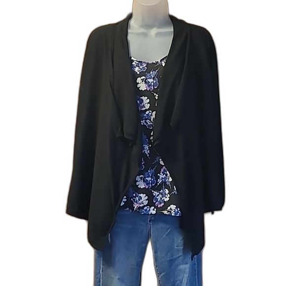 Ann Taylor Rolled Collar Silk Sweater Open Front Draped Long Pointed Hanky Hem - Picture 3 of 17